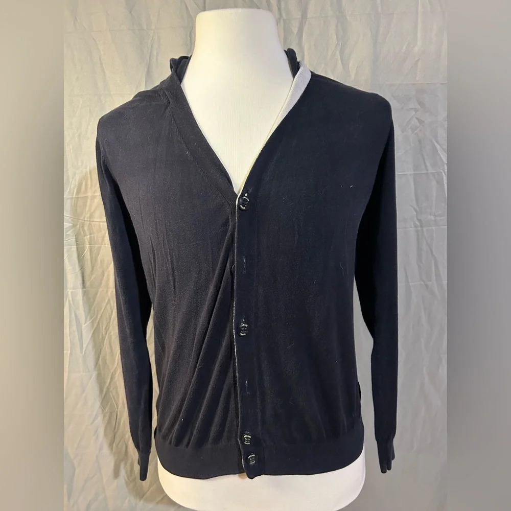 Armani Jeans Womens Cardigan Sweater Small Slim Button Hoodie Hood Blue